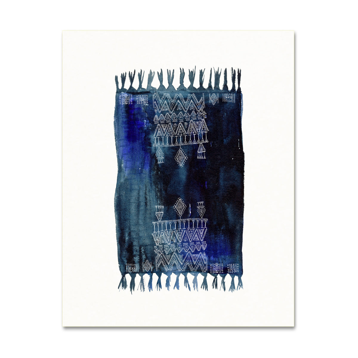 Boho Art Print. Bohemian Decor. Indigo Vintage Rug Watercolor Artwork.