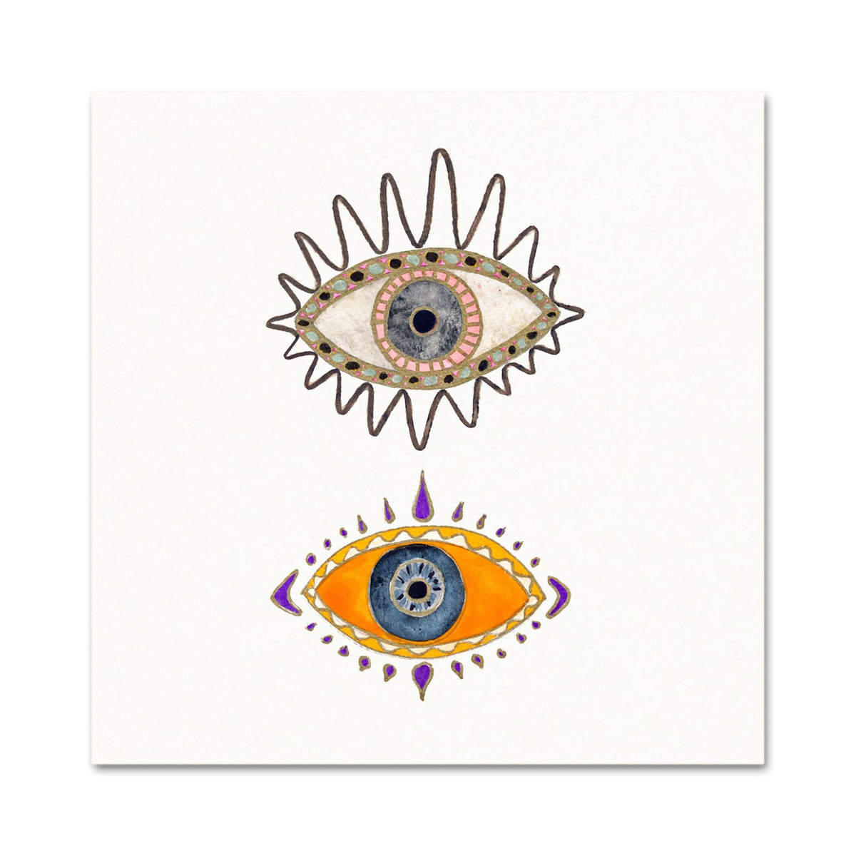 Boho Art Print. Orange Evil Eye Decor. Minimalist Artwork. 