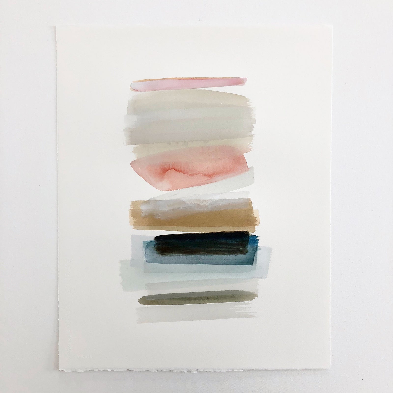 Pink Abstract Art. Abstract Watercolor painting of shapes on heavy paper