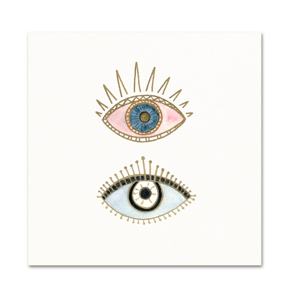 Boho Art Print. Pink/Blue Evil Eye Decor. Minimalist Artwork. 